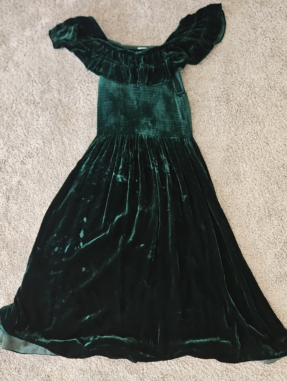 NWT Hill House Velvet Green Velvet Ruffle Dress M Nap Dress  Midi